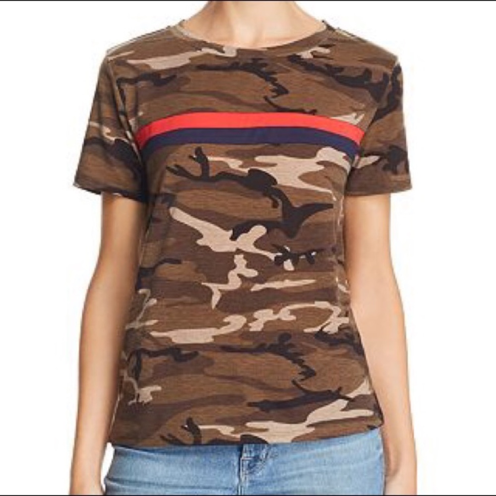 Honey Punch Camo Tee Shirt w red & navy stripe